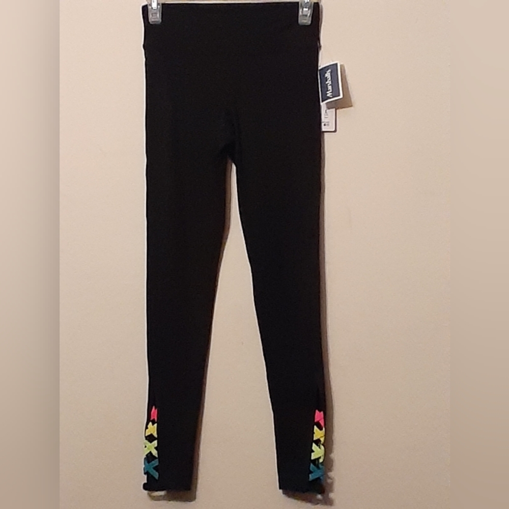 90 Degrees by Reflex black leggings with rainbow x's at ankle. Size large
